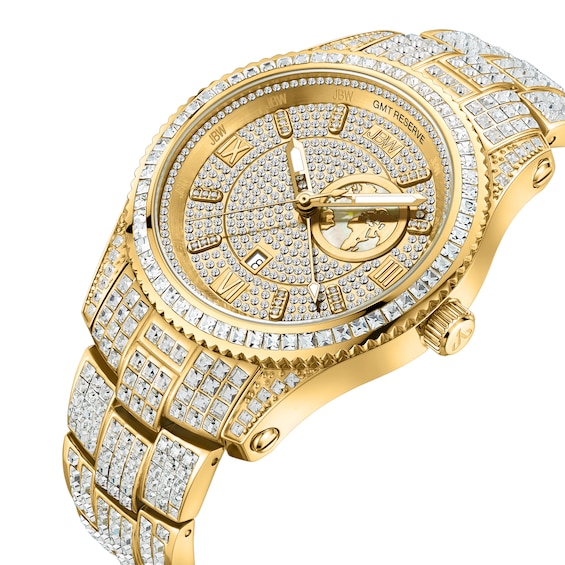 Men's JBW Reserve Jet Setter GMT 1/8 CT. T.w. Diamond 18K Gold-Plated Stainless Steel Watch (Model: R6370D)