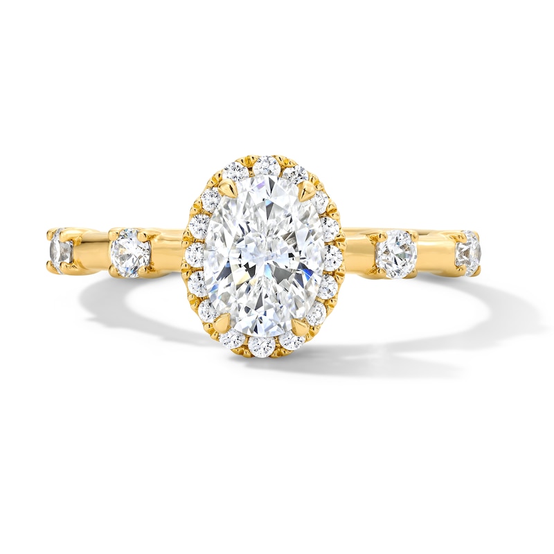 Main Image 1 of 1 CT. T.W. Oval Certified Lab-Grown Diamond Frame Engagement Ring in 14K Gold (F/VS2)