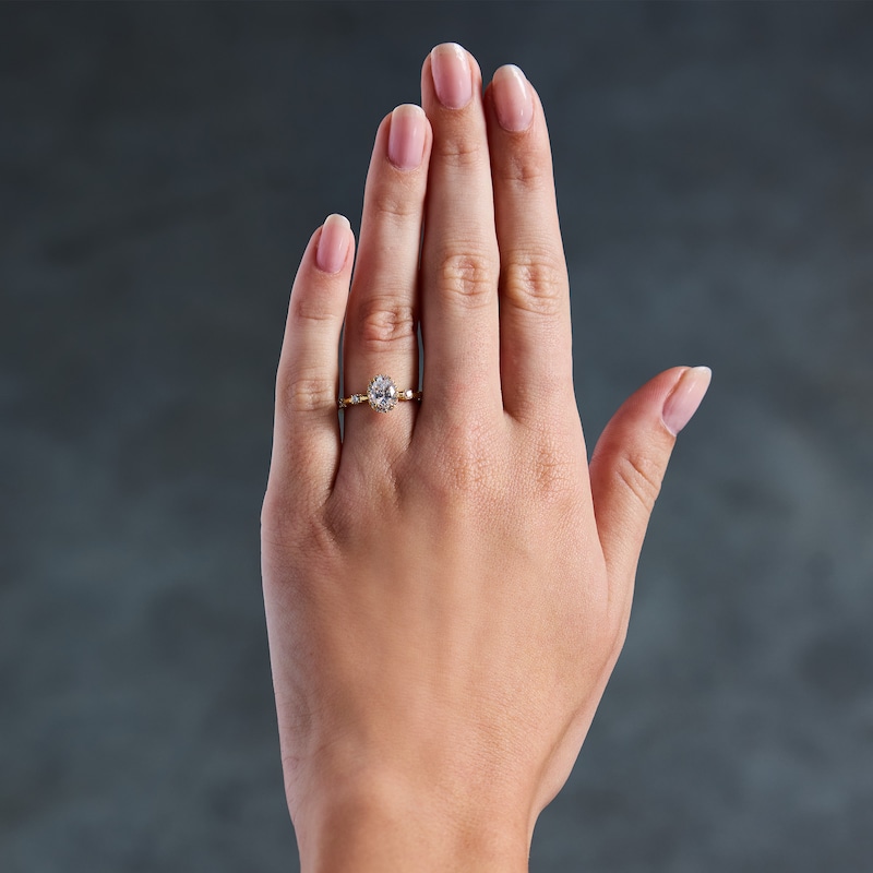 Main Image 2 of 1 CT. T.W. Oval Certified Lab-Grown Diamond Frame Engagement Ring in 14K Gold (F/VS2)