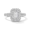 Thumbnail Image 1 of 1-1/10 CT. T.W. Emerald-Cut Certified Lab-Grown Diamond Double Frame Engagement Ring in 14K White Gold (F/VS2)