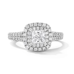 1-1/10 CT. T.W. Princess-Cut Certified Lab-Grown Diamond Double Frame Engagement Ring in 14K White Gold (F/VS2)