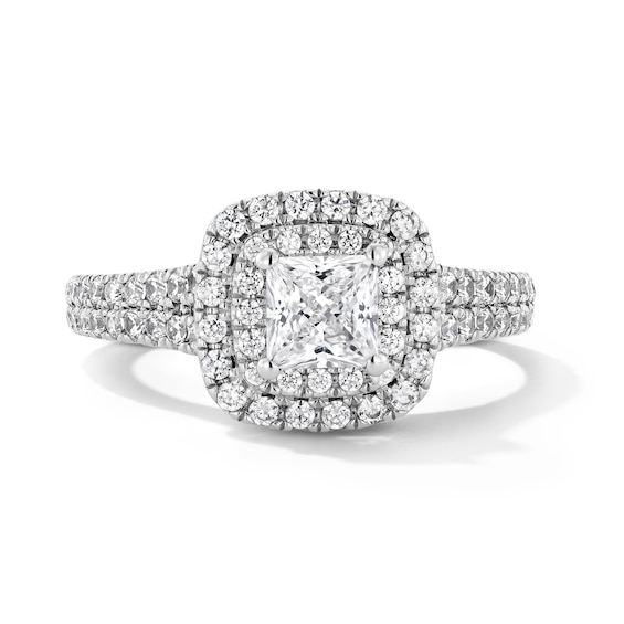 1-1/10 CT. T.w. Princess-Cut Certified Lab-Grown Diamond Double Frame Engagement Ring in 14K White Gold (F/Vs2)