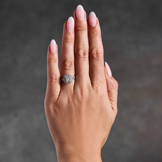 1-1/10 CT. T.w. Princess-Cut Certified Lab-Grown Diamond Double Frame Engagement Ring in 14K White Gold (F/Vs2)