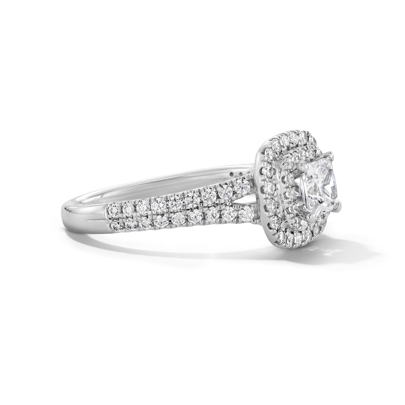 Main Image 3 of 1-1/10 CT. T.W. Princess-Cut Certified Lab-Grown Diamond Double Frame Engagement Ring in 14K White Gold (F/VS2)
