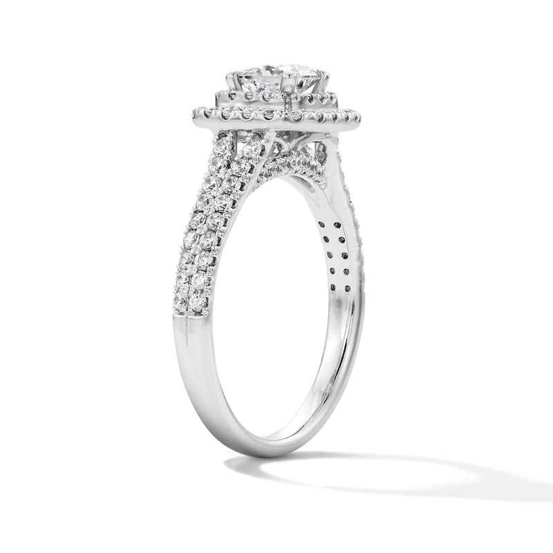 Main Image 4 of 1-1/10 CT. T.W. Princess-Cut Certified Lab-Grown Diamond Double Frame Engagement Ring in 14K White Gold (F/VS2)