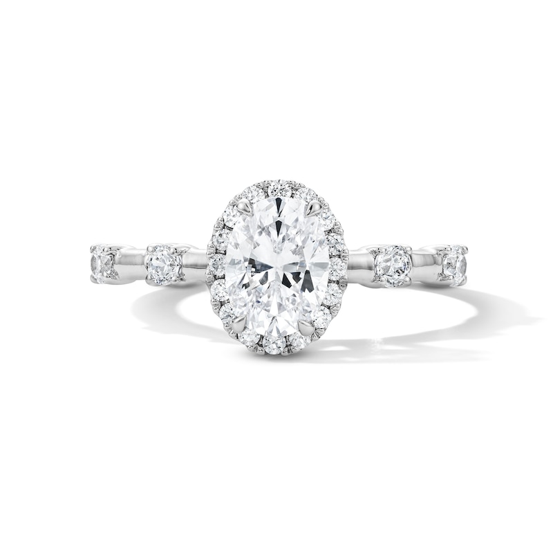 Main Image 1 of 1 CT. T.W. Oval Certified Lab-Grown Diamond Frame Engagement Ring in 14K White Gold (F/VS2)