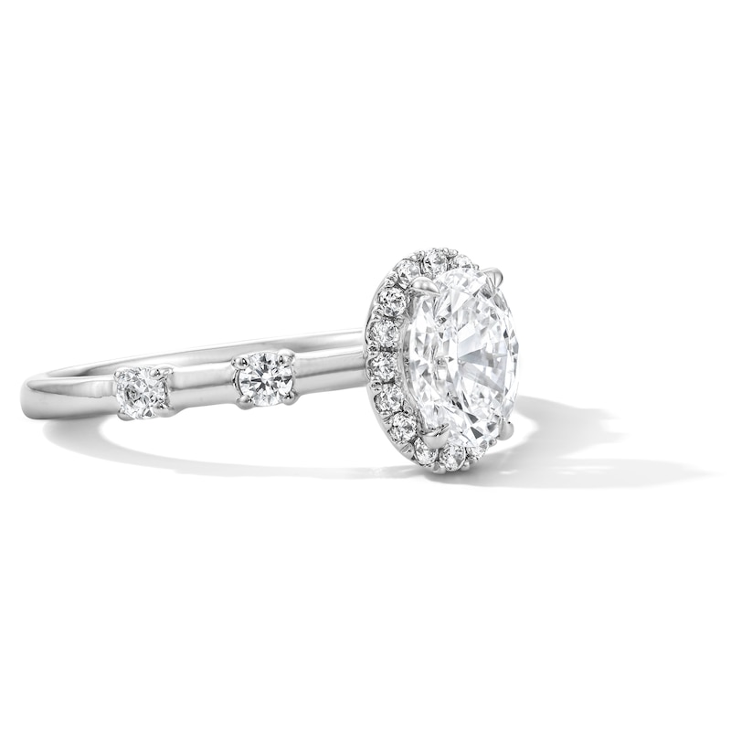 Main Image 4 of 1 CT. T.W. Oval Certified Lab-Grown Diamond Frame Engagement Ring in 14K White Gold (F/VS2)