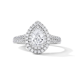 1 CT. T.W. Pear-Shaped Certified Lab-Grown Diamond Double-Frame Engagement Ring in 14K White Gold (F/VS2)