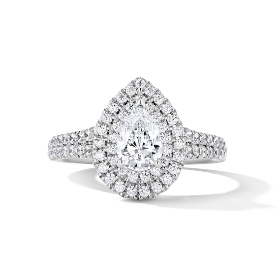 1 CT. T.w. Pear-Shaped Certified Lab-Grown Diamond Double-Frame Engagement Ring in 14K White Gold (F/Vs2)