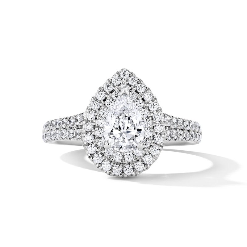 Main Image 1 of 1 CT. T.W. Pear-Shaped Certified Lab-Grown Diamond Double-Frame Engagement Ring in 14K White Gold (F/VS2)