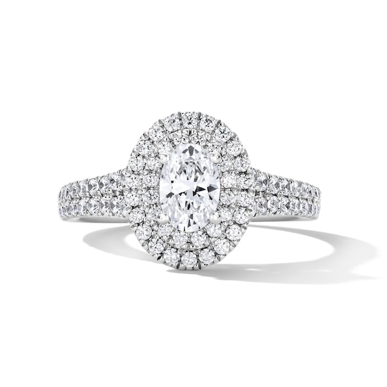 1 CT. T.w. Oval Certified Lab-Grown Diamond Double-Frame Engagement Ring in 14K White Gold (F/Vs2)