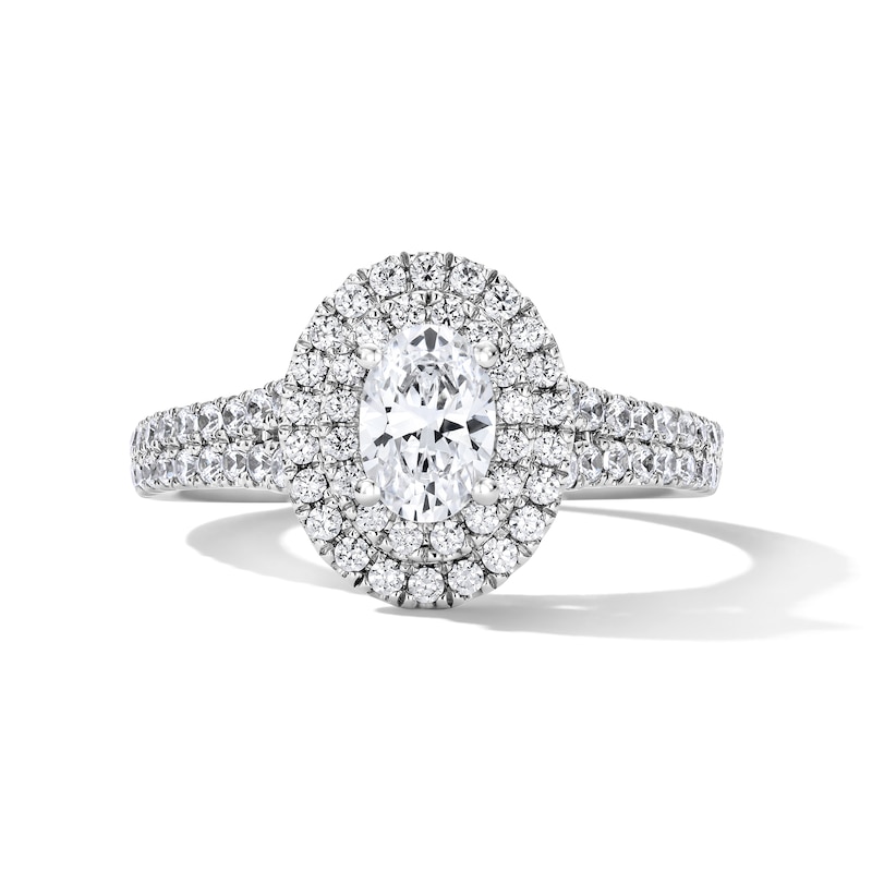 Main Image 1 of 1 CT. T.W. Oval Certified Lab-Grown Diamond Double-Frame Engagement Ring in 14K White Gold (F/VS2)