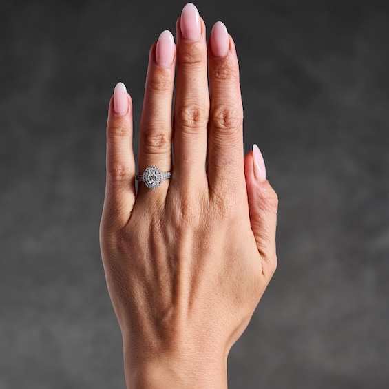 1 CT. T.w. Oval Certified Lab-Grown Diamond Double-Frame Engagement Ring in 14K White Gold (F/Vs2)