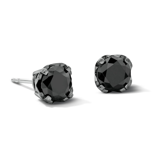 2 CT. T.w. Black Diamond Solitaire Stud Earrings in Sterling Silver with Black Rhodium Plate