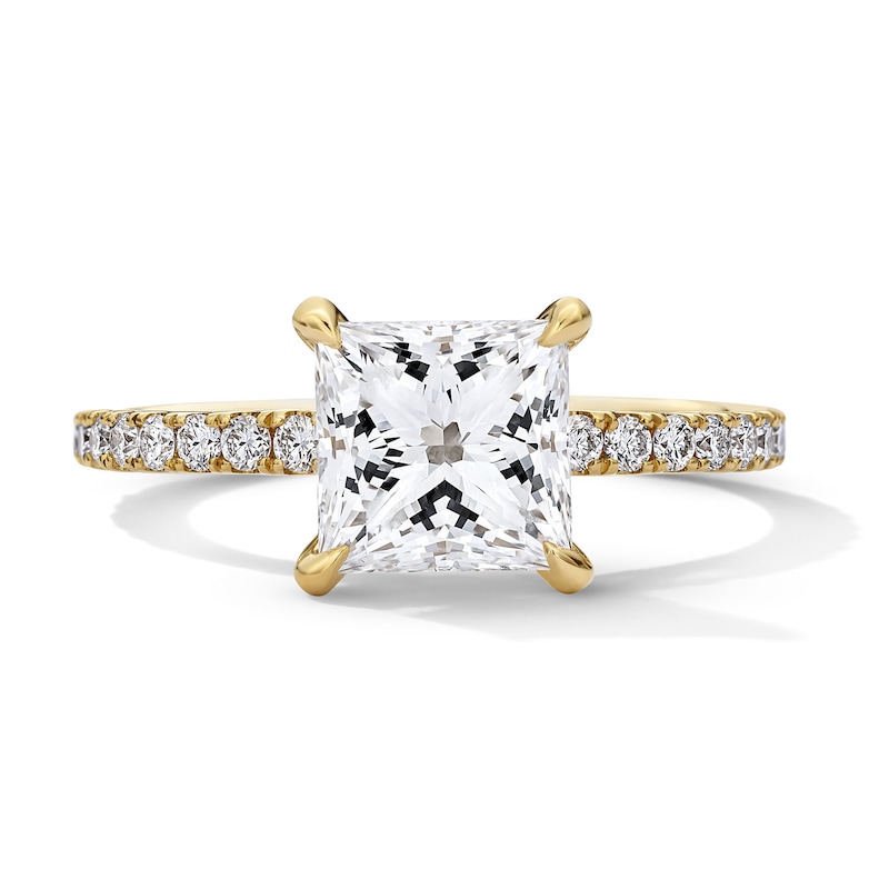 Main Image 1 of 2-1/2 CT. T.W. Princess-Cut Certified Lab-Grown Diamond Hidden Frame Engagement Ring in 18K Gold (D/IF)
