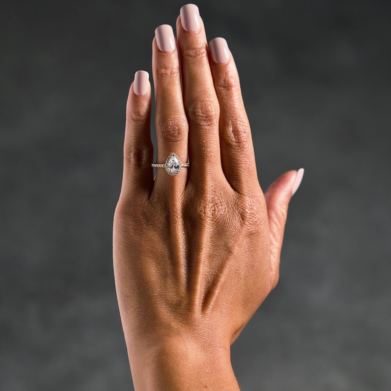 Main Image 2 of 1-1/2 CT. T.W. Pear-Shaped Certified Lab-Grown Diamond Frame Engagement Ring in 18K Gold (D/IF)