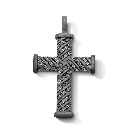 1/2 CT. T.w. Black Diamond Pavé-Set Cross Pendant in Sterling Silver with Matte Black Rhodium Plate - 22”