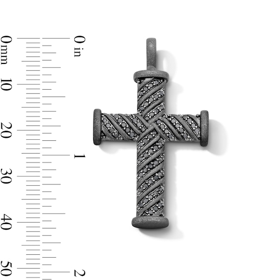 1/2 CT. T.w. Black Diamond Pavé-Set Cross Pendant in Sterling Silver with Matte Black Rhodium Plate - 22”
