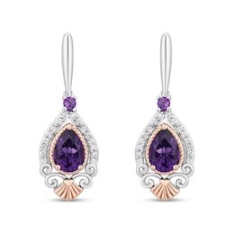 Enchanted Disney Ariel Amethyst and 1/6 CT. T.W. Diamond Drop Earrings in Sterling Silver with 14K Rose Gold Plate