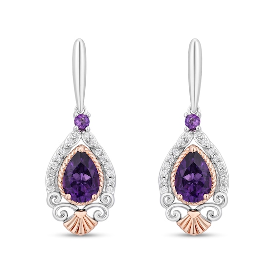 Enchanted Disney Ariel Amethyst and 1/6 CT. T.w. Diamond Drop Earrings in Sterling Silver with 14K Rose Gold Plate