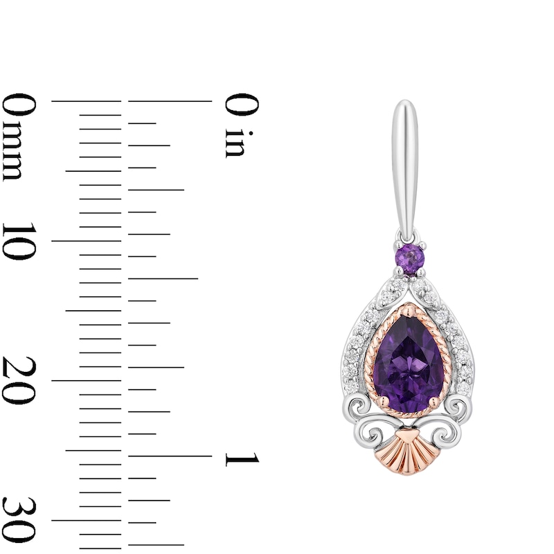 Main Image 3 of Enchanted Disney Ariel Amethyst and 1/6 CT. T.W. Diamond Drop Earrings in Sterling Silver with 14K Rose Gold Plate