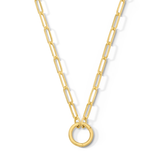 3.15mm Paper Clip Chain and Charm Holder Necklace in Hollow 10K Gold - 18"