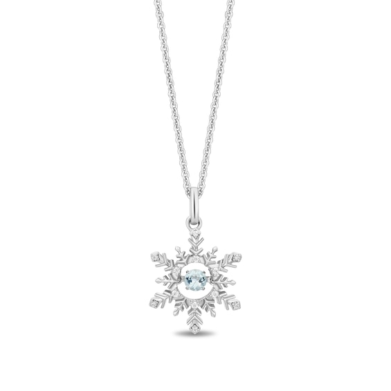 Enchanted Disney Elsa Aquamarine and 1/20 CT. T.w. Diamond Snowflake Pendant in Sterling Silver - 19"