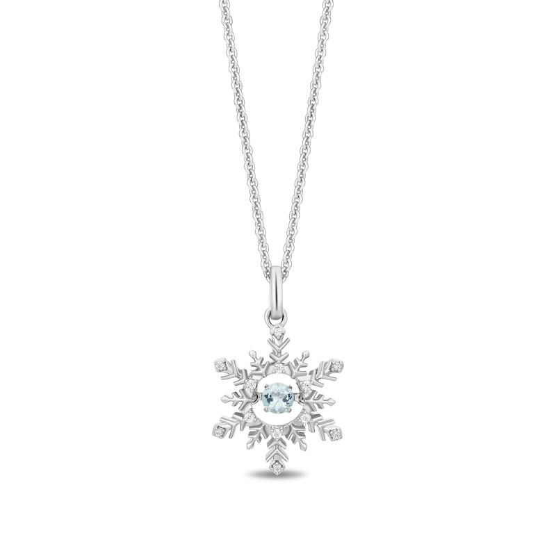 Main Image 1 of Enchanted Disney Elsa Aquamarine and 1/20 CT. T.W. Diamond Snowflake Pendant in Sterling Silver - 19"