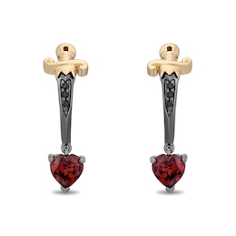 Enchanted Disney Villains Heart-Shaped Garnet and Black Diamond Dagger Earrings in Sterling Silver and 14K Gold Plate