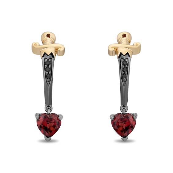 Enchanted Disney Villains Heart-Shaped Garnet and Black Diamond Dagger Earrings in Sterling Silver and 14K Gold Plate