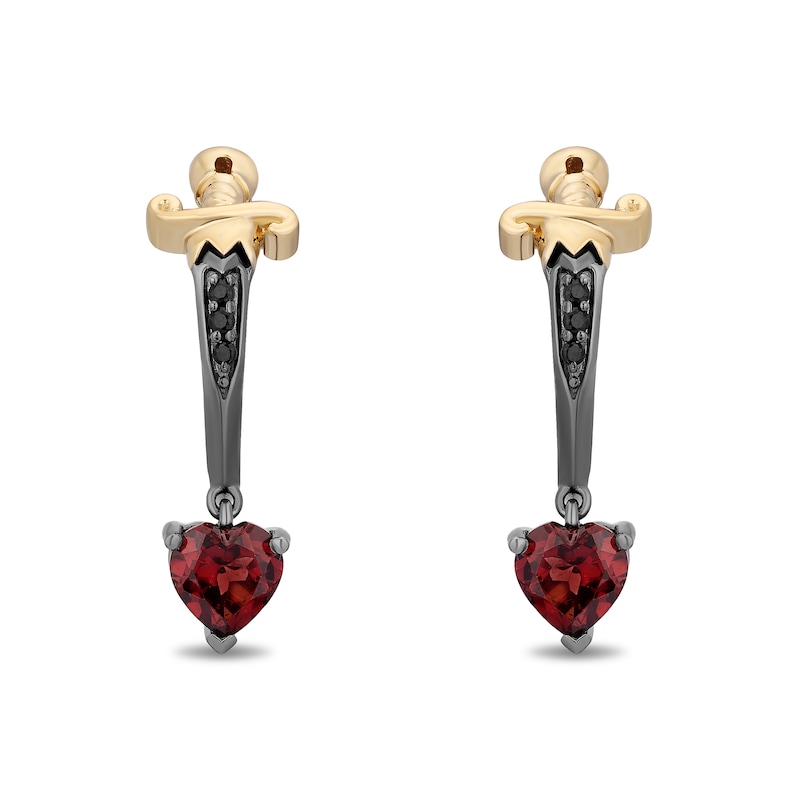 Main Image 1 of Enchanted Disney Villains Heart-Shaped Garnet and Black Diamond Dagger Earrings in Sterling Silver and 14K Gold Plate