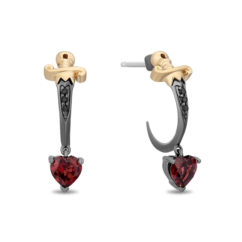 Main Image 2 of Enchanted Disney Villains Heart-Shaped Garnet and Black Diamond Dagger Earrings in Sterling Silver and 14K Gold Plate