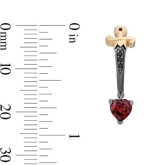 Enchanted Disney Villains Heart-Shaped Garnet and Black Diamond Dagger Earrings in Sterling Silver and 14K Gold Plate