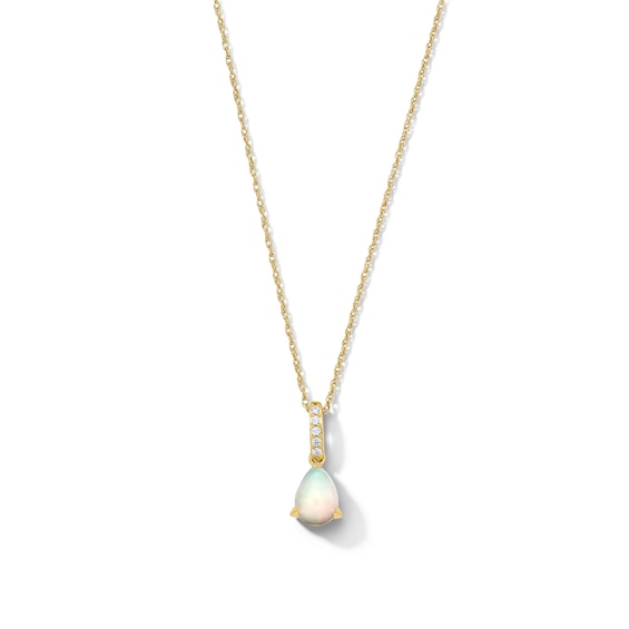 Pear-Shaped Opal and Lab-Grown Diamond Accent Pendant in 10K Gold (F/Vs2)