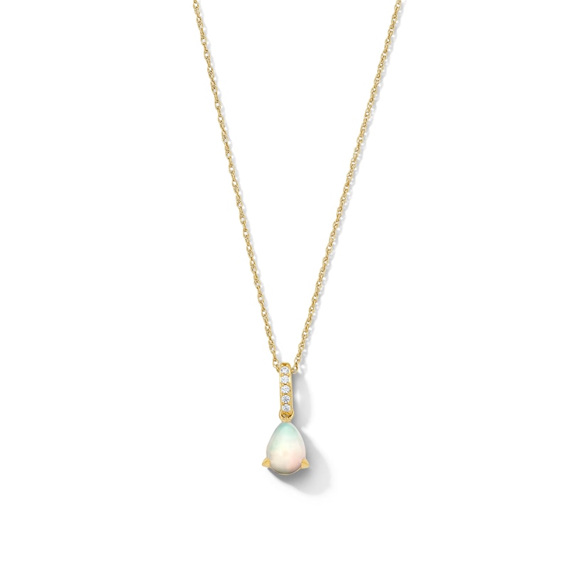 Main Image 1 of Pear-Shaped Opal and Lab-Grown Diamond Accent Pendant in 10K Gold (F/VS2)