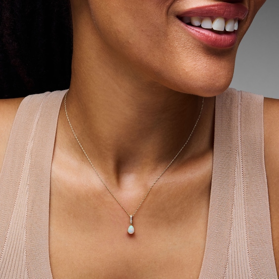 Pear-Shaped Opal and Lab-Grown Diamond Accent Pendant in 10K Gold (F/Vs2)