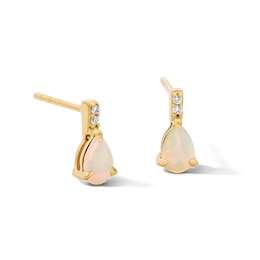 Pear-Shaped Opal and Lab-Grown Diamond Accent Drop Earrings in 10K Gold (F/VS2)