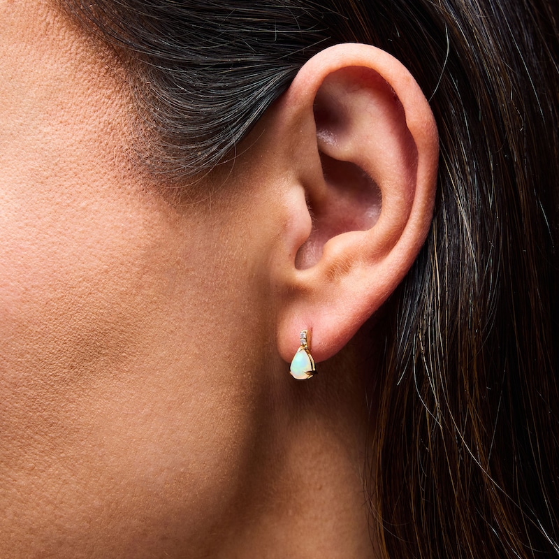 Main Image 2 of Pear-Shaped Opal and Lab-Grown Diamond Accent Drop Earrings in 10K Gold (F/VS2)