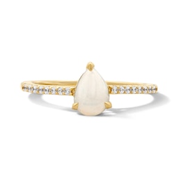 Pear-Shaped Opal and 1/10 CT. T.W. Lab-Grown Diamond Ring in 10K Gold (F/VS2)
