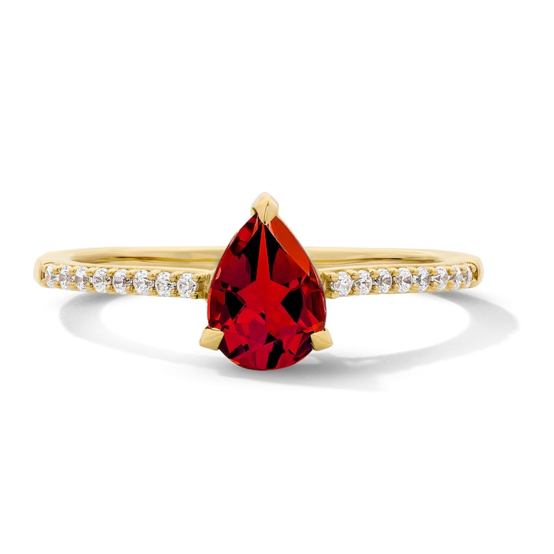 Main Image 1 of Pear-Shaped Ruby and 1/10 CT. T.W. Lab-Grown Diamond Ring in 10K Gold (F/VS2)