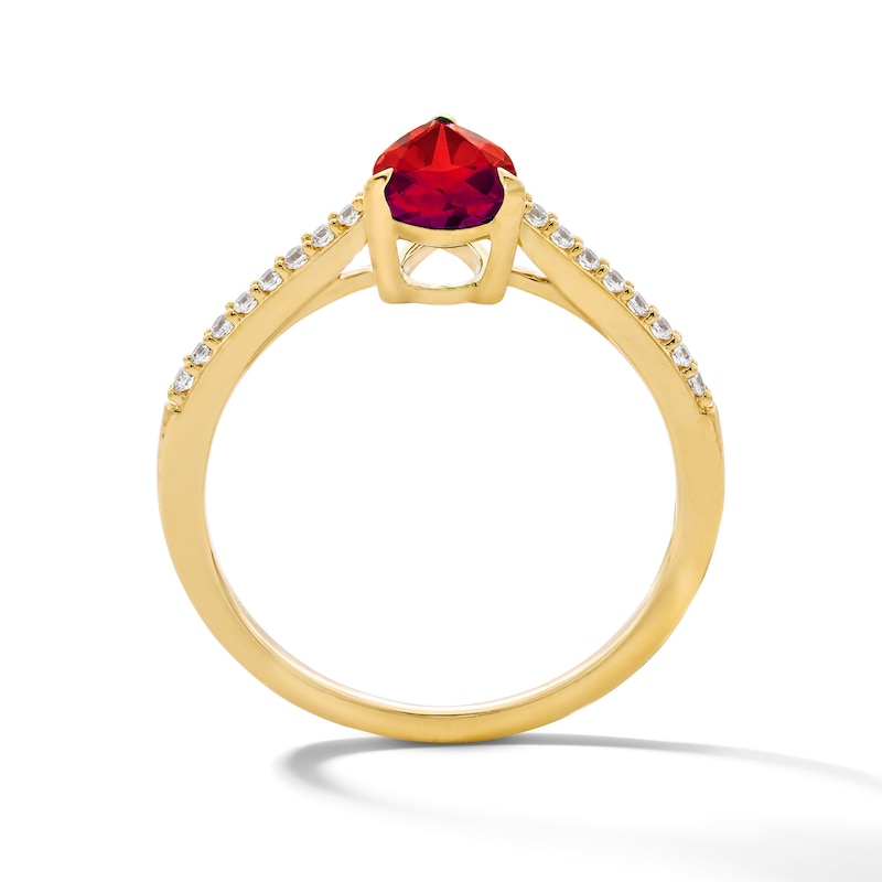 Main Image 3 of Pear-Shaped Ruby and 1/10 CT. T.W. Lab-Grown Diamond Ring in 10K Gold (F/VS2)