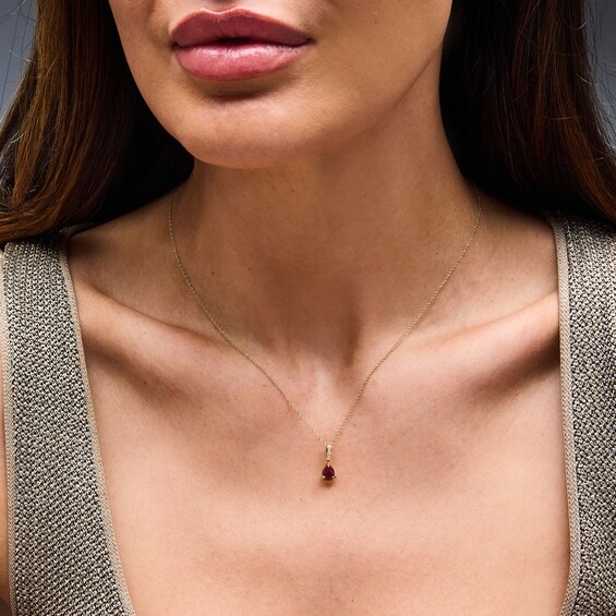 Pear-Shaped Ruby and Lab-Grown Diamond Accent Pendant in 10K Gold (F/Vs2)
