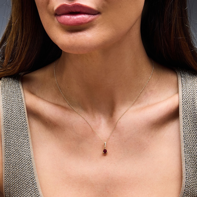 Main Image 2 of Pear-Shaped Ruby and Lab-Grown Diamond Accent Pendant in 10K Gold (F/VS2)