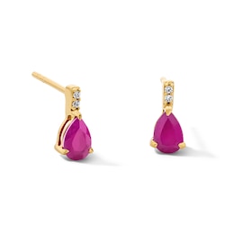 Pear-Shaped Ruby and Lab-Grown Diamond Accent Drop Earrings in 10K Gold (F/VS2)