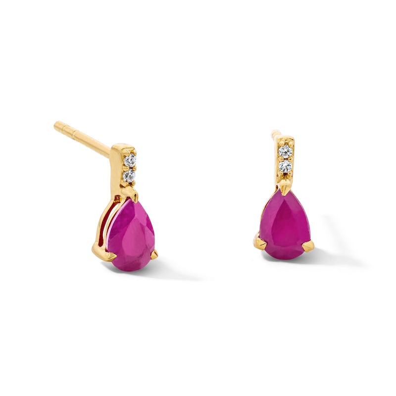 Main Image 1 of Pear-Shaped Ruby and Lab-Grown Diamond Accent Drop Earrings in 10K Gold (F/VS2)