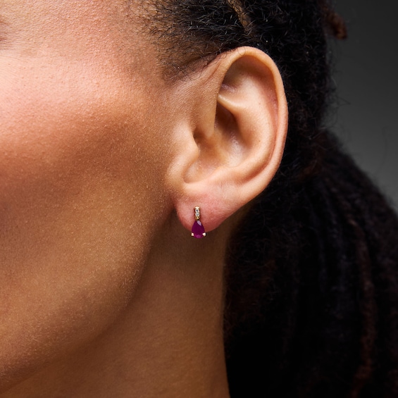 Pear-Shaped Ruby and Lab-Grown Diamond Accent Drop Earrings in 10K Gold (F/Vs2)