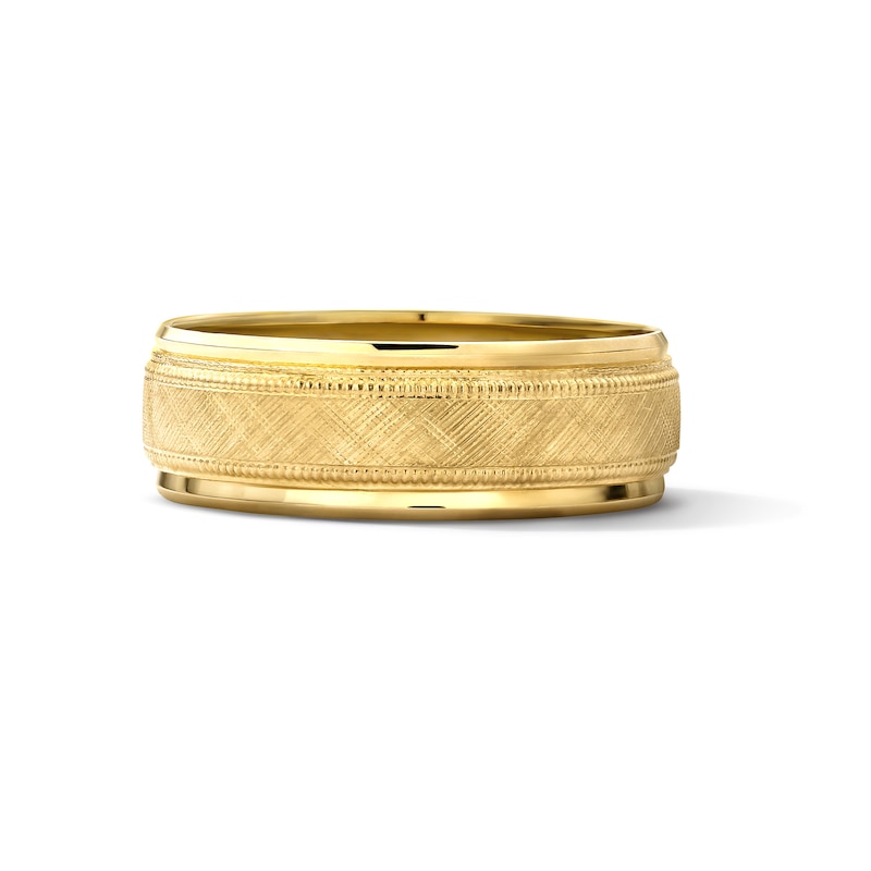 Main Image 1 of 7.0mm Brushed and Milgrain Wedding Band in 10K Gold