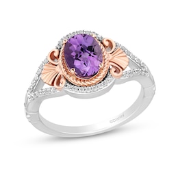 Enchanted Disney Ariel Oval Amethyst and 1/6 CT. T.W. Diamond Ring in Sterling Silver and 14K Rose Gold Plate