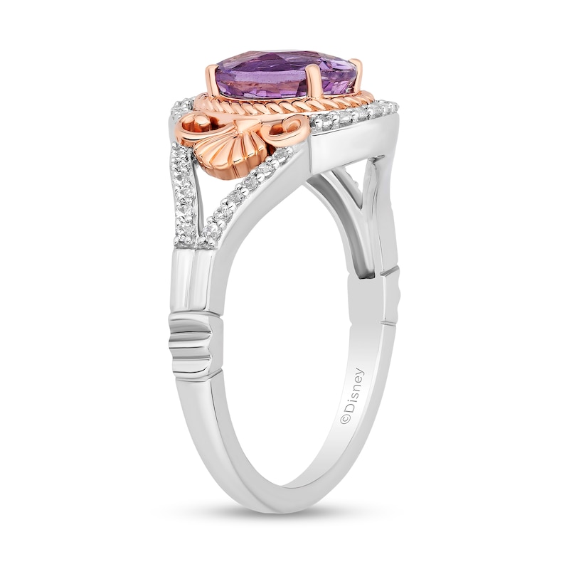 Main Image 2 of Enchanted Disney Ariel Oval Amethyst and 1/6 CT. T.W. Diamond Ring in Sterling Silver and 14K Rose Gold Plate