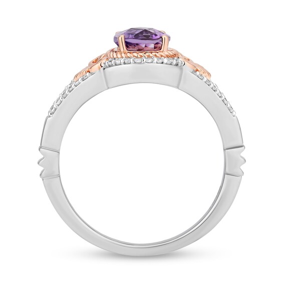 Enchanted Disney Ariel Oval Amethyst and 1/6 CT. T.w. Diamond Ring in Sterling Silver and 14K Rose Gold Plate